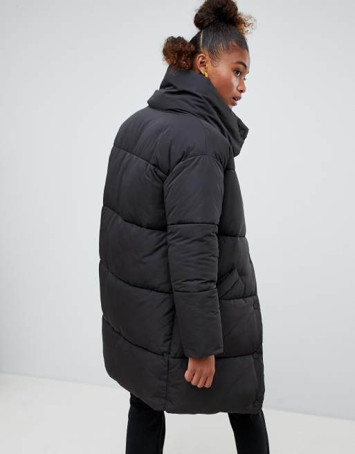 Monki longline puffer store jacket in black