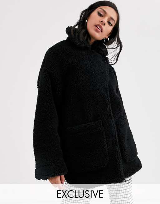 Oversized black sales teddy jacket