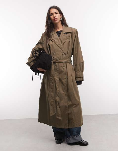Monki longline trench coat in brown - view 1