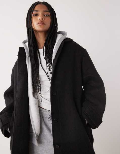 Monki – Longline-Wollmantel in Schwarz - view 1