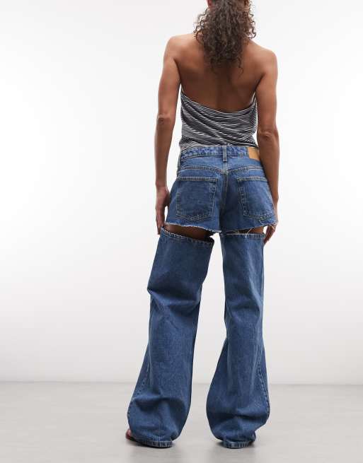 Monki loose fit cut-out festival jeans in washed denim, 2 of 5