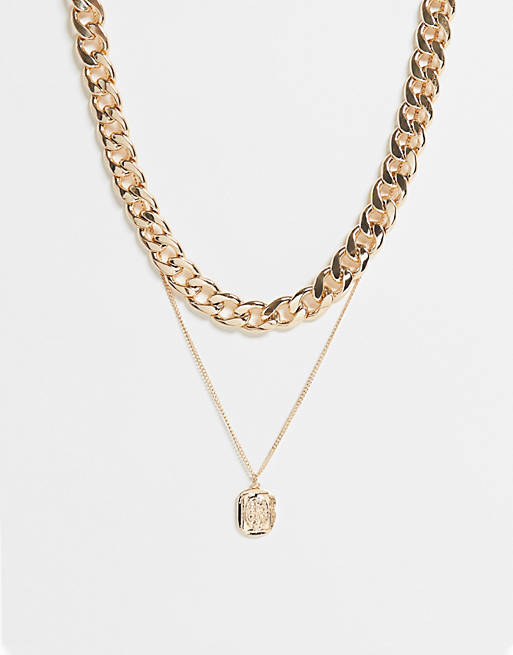 Monki Lorin chunky chain and pendant layering necklace in gold
