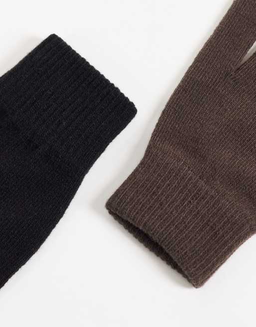 Monki lot de 2 gants noirs et marron chocolat, 2 de 3