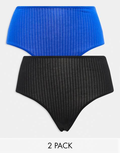 Monki - Lot de 2 culottes côtelées à taille basse - Noir et bleu - view 1