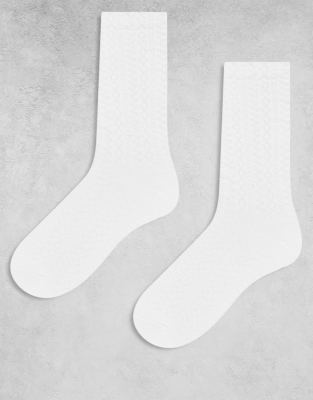 Monki - Lot de 2 paires de chaussettes en maille pointelle - Blanc
