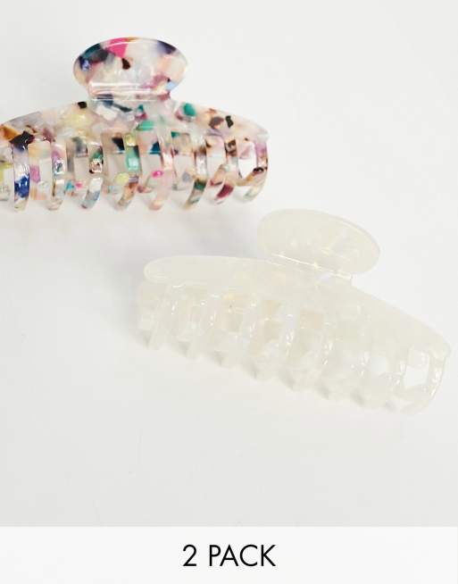 Monki - Lot de 2 pinces à cheveux - Blanc/multicolore