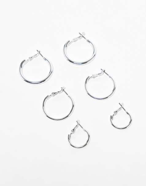 Monki - Lot de 3 boucles d'oreilles créoles - Argenté - view 1