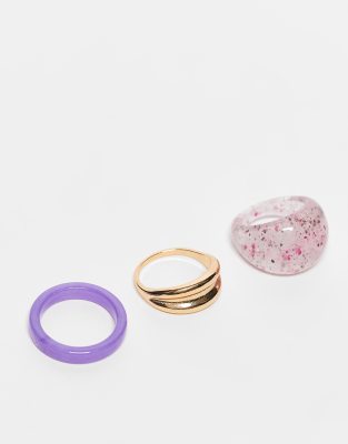 Monki - Lot de 3 bagues - Multicolore