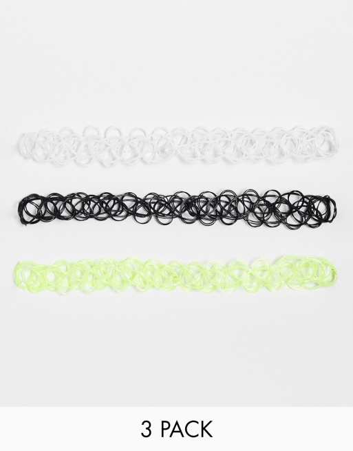 Monki - Lot de 3 colliers ras de cou style tatouage - Citron vert/vert/blanc