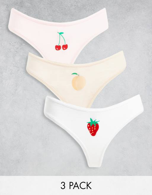 Monki - Lot de 3 strings en coton à motif fruits - Multicolore - MULTI