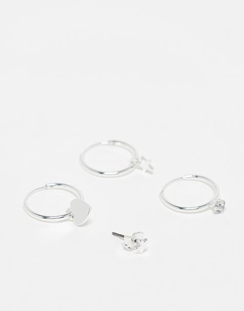 Monki - Lot de 4 boucles d'oreilles étoiles et cœur à assortir - Argenté - view 1