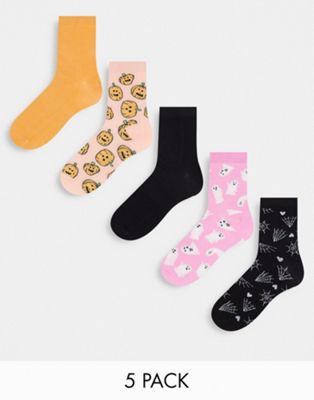 Monki - Lot de 5 paires de chaussettes à imprimé Halloween | ASOS