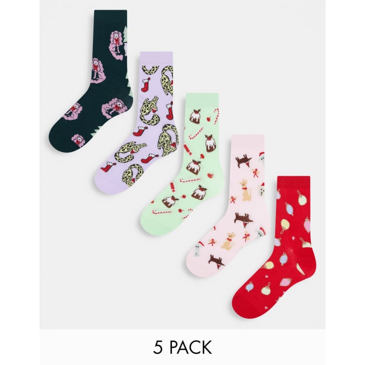 Monki Lot de 5 paires de chaussettes de Noel Multicolore