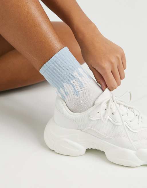 Monki - Lotta - Chaussettes scintillantes à motif flammes en coton - Bleu