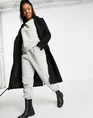 Monki Louise wool long belted coat in black - BLACK