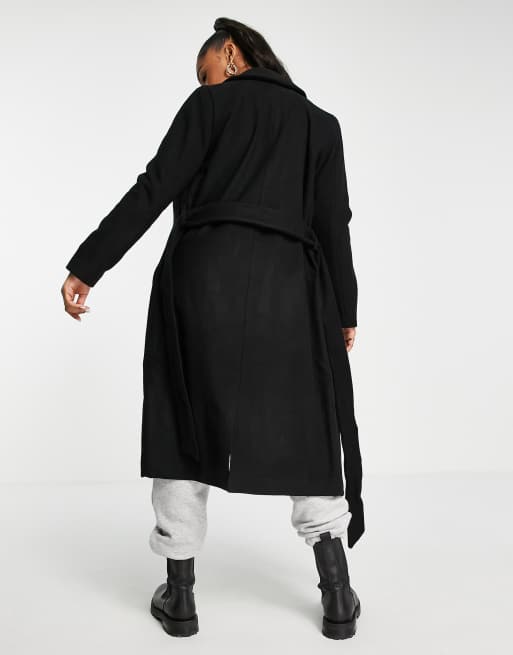 Monki long 2024 belted coat