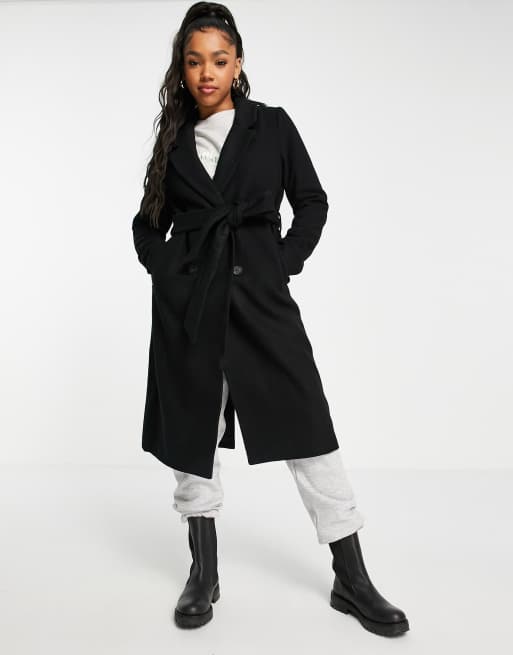 Monki belted long outlet coat