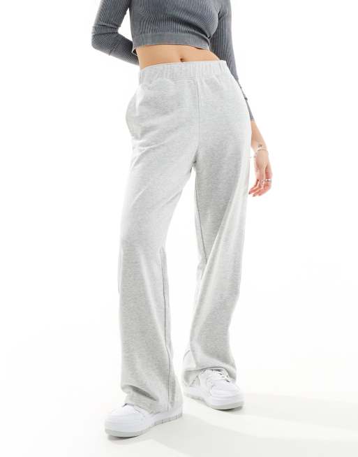 Monki - Loungebroek met ruimvallende pijpen en elastische taille in gemêleerd lichtgrijs
