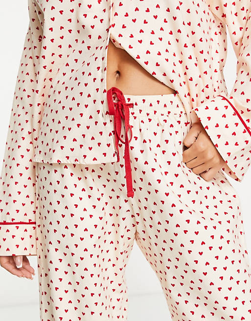 Monki Lova flannel pajama set in christmas heart print | ASOS