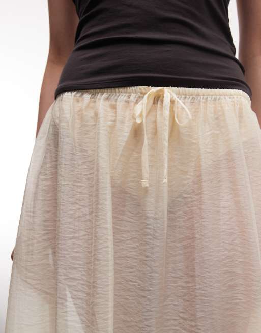 Monki low rise boho sheer maxi skirt in cream, 3 of 5