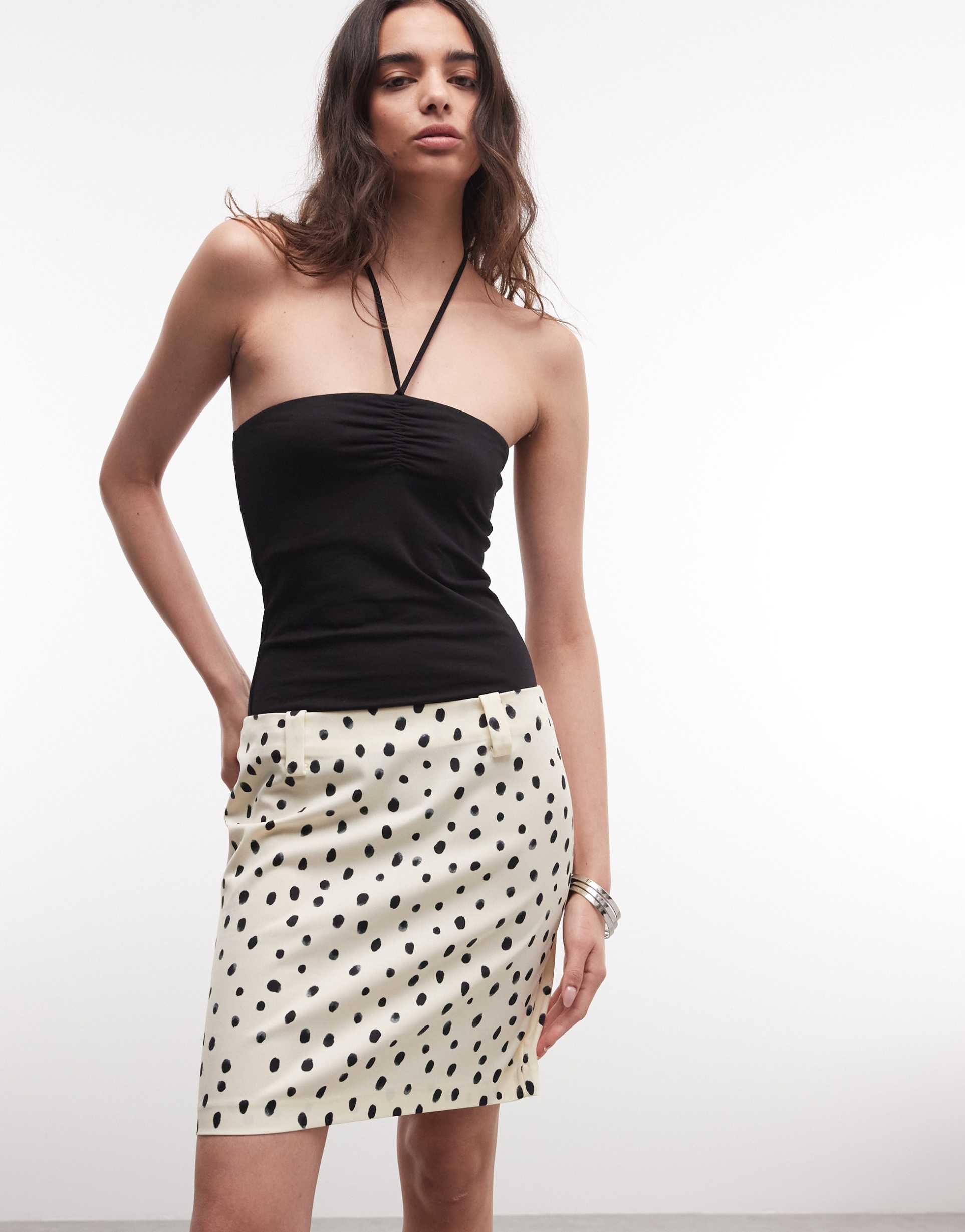 monki low rise knee length skirt in lemon polka dots