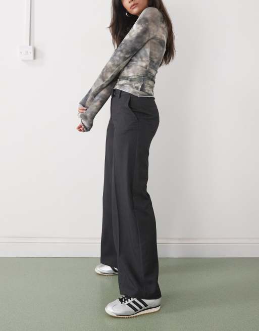 Monki low rise straight leg pants in dark grey melange, 5 of 5