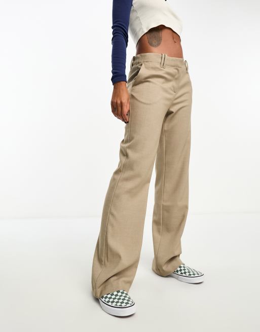 Monki low rise straight leg pants in taupe melange
