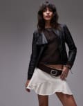 [Monki] Monki low waist mini skirt with circle cut details in light beige-White 50 White