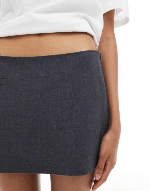 Monki low waist mini skirt with conceled pocket in grey | ASOS