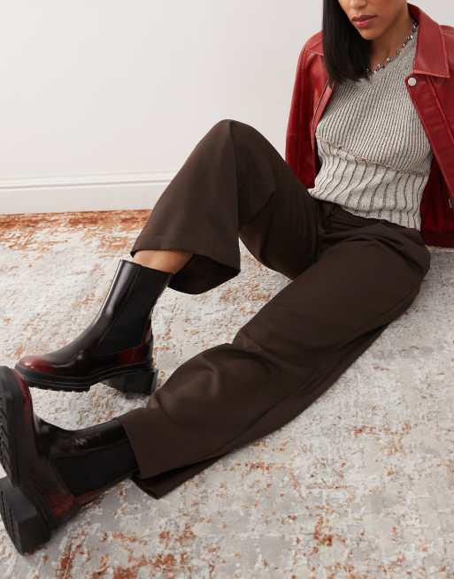 Monki low waist tailored pants in brown