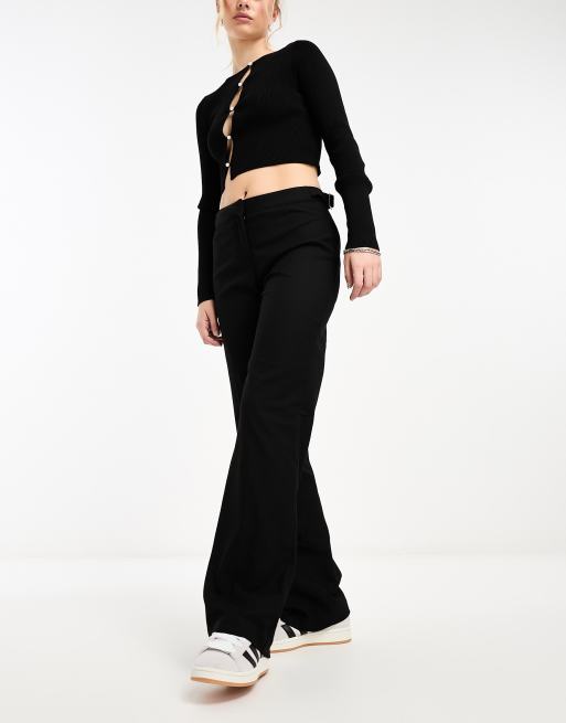 Topshop faux leather low rise flare trouser in black