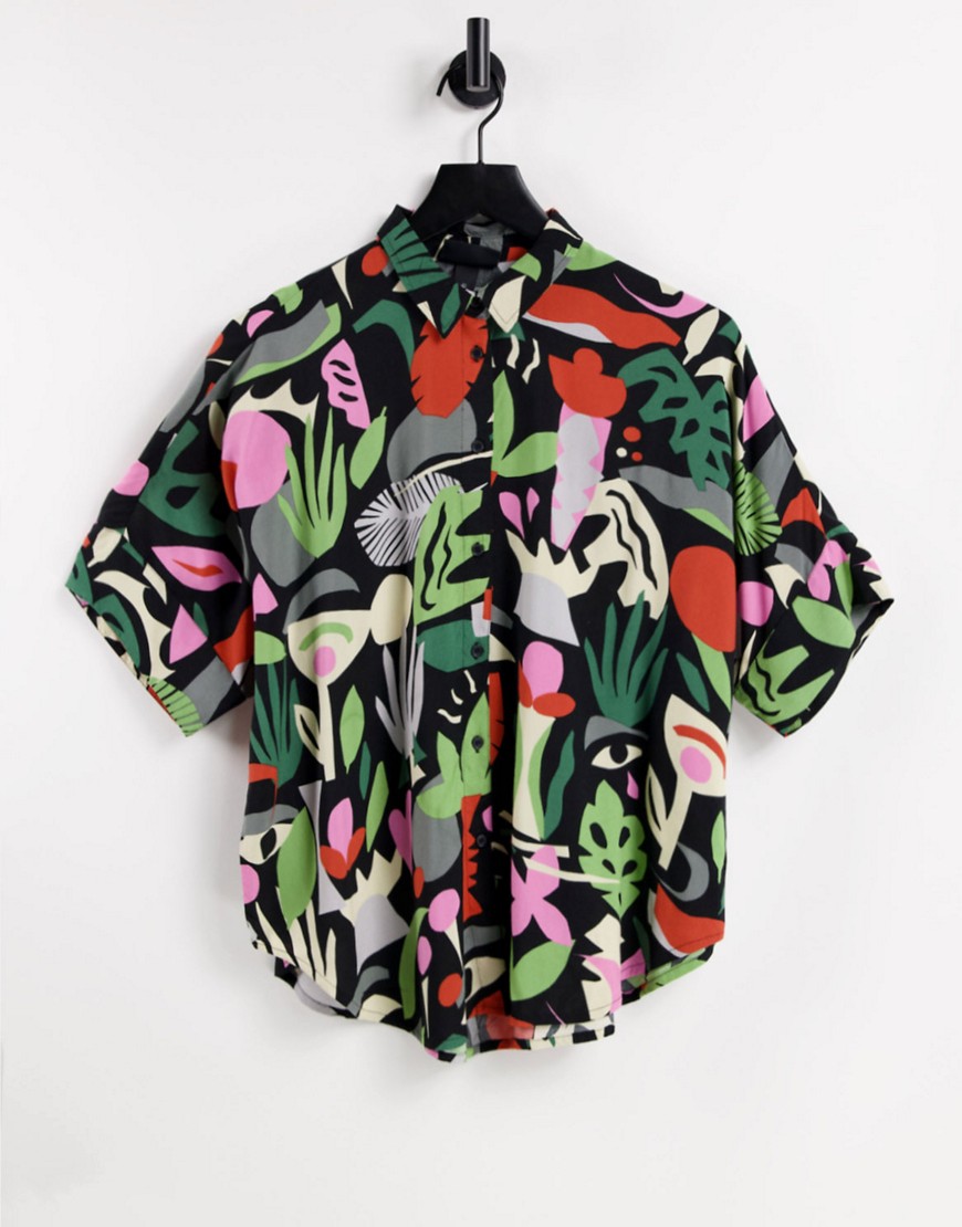 Monki - Luca - Ecovero overhemd met tropische print in multi-Veelkleurig