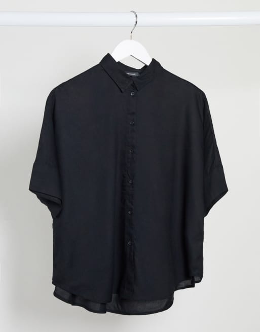 Monki - Luca - Oversized rechte blouse met korte mouwen in zwart