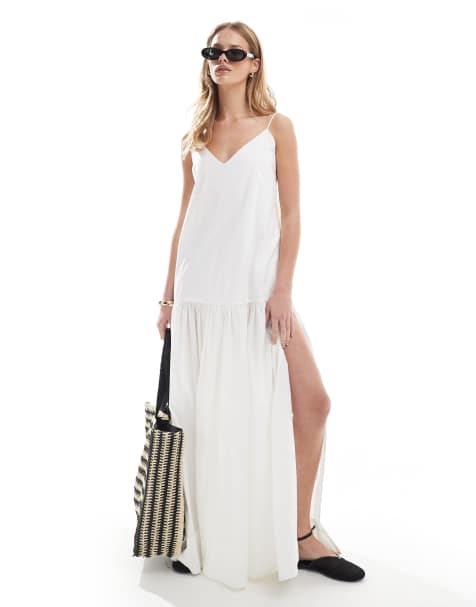Monki - Luchtige maxi jurk met stroken en lage gestrikte achterkant in wit - view 1