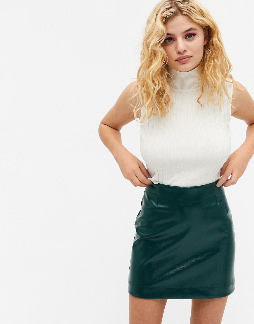 Monki Lucy faux leather mini skirt in green