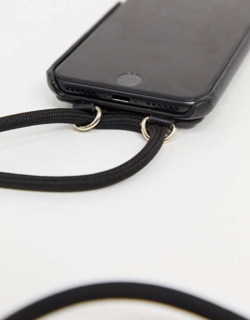 Monki Lulu faux leather phone wallet necklace in black, 3 of 4