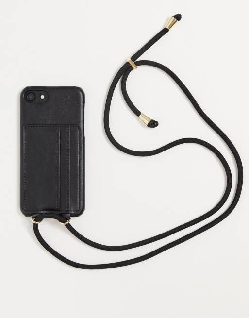 Monki - Lulu - Telefoonportemonnee voor om de nek van vegan vriendelijk leer in zwart