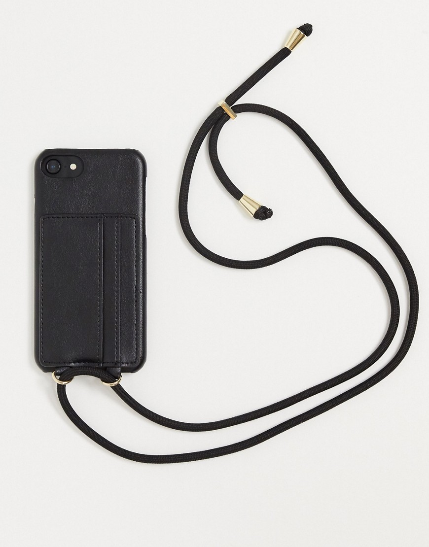 Monki Lulu vegan leather phone wallet necklace in black