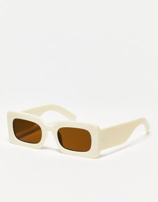 Monki - Lunettes de soleil rectangulaires - Blanc