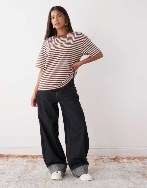 Monki - Lyserød- og brunstribet oversized T-shirts, 4 af 4