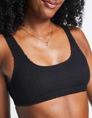 Monki - Ma-Lis - Top bikini taglio corto nero testurizzato a coste in poliestere 