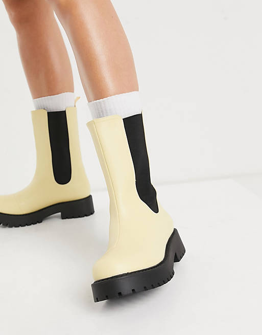 Monki Maddie faux leather chunky sole boot in yellow