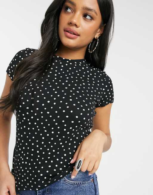 Monki Magdalena cotton T shirt in black spot BLACK