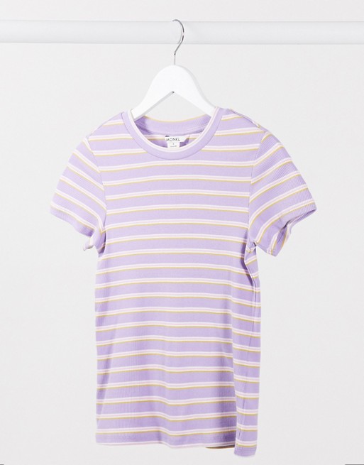 Monki Magdalena organic cotton stripe print t-shirt in multi
