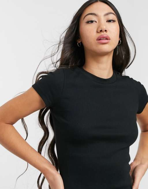 Monki Magdalena ribbed T shirt in black ASOS