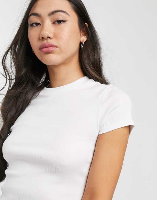 Monki Magdalena ribbed T shirt in white