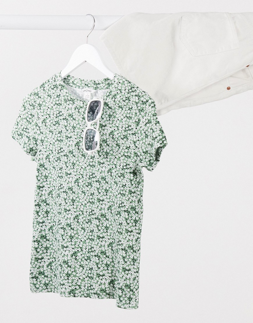 Monki - Magdalena - T-shirt van organisch katoen met bloemenprint in groen