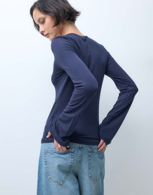Monki maglia serafino a maniche lunghe blu navy scuro, 5 di 5