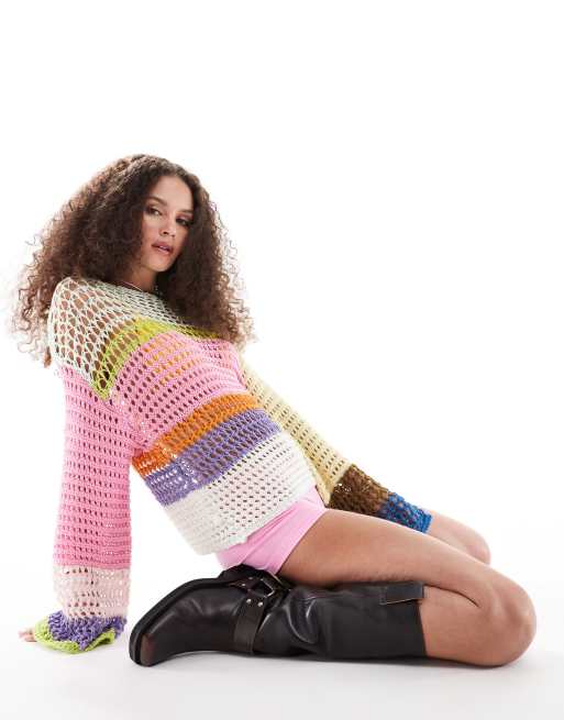 Monki - Maglione a maniche lunghe ampio a righe multicolore