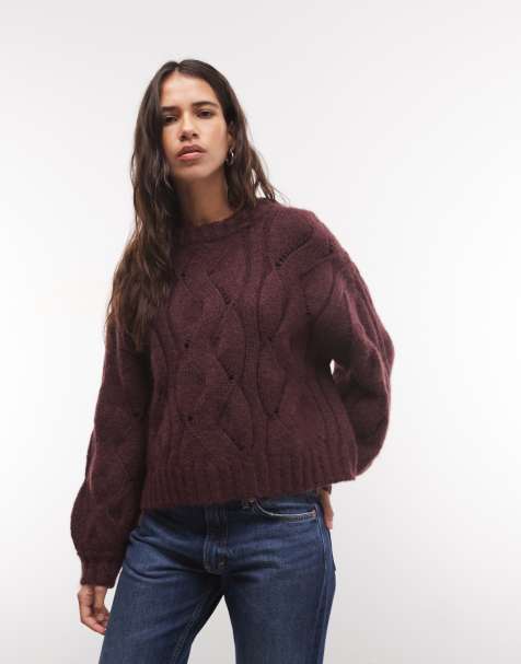 Monki maglione a trecce squadrato bordeaux - view 1